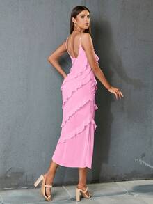 Ruffle Trim Cami Dress - Pink - View 2