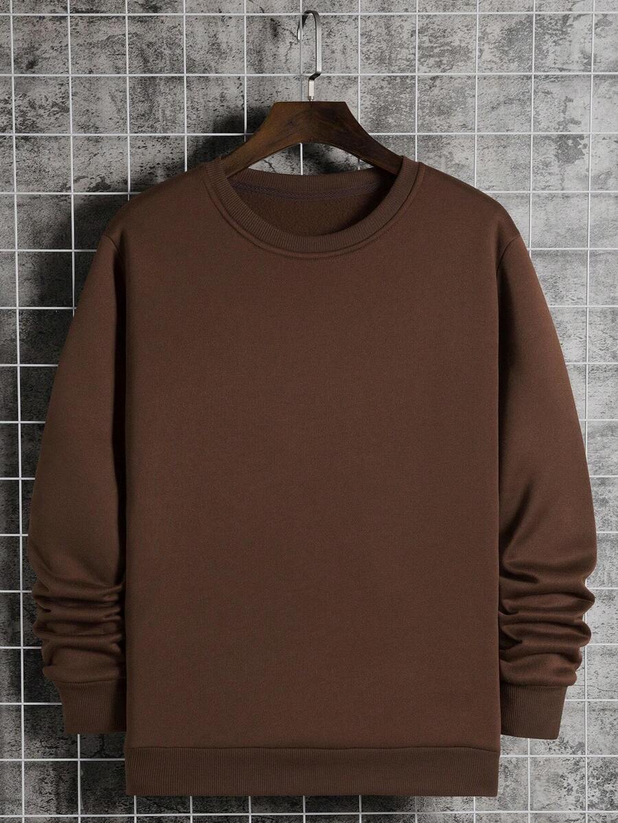 Manfinity Dauomo Men Solid Thermal Lined Sweatshirt - Coffee Brown - View 1
