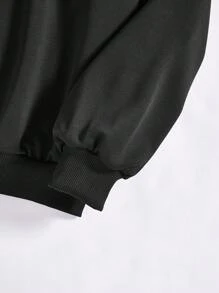 SHEIN EZwear 女士秋冬時尚加厚圓領休閒印花運動裝，印有人物和口號， - 黑色 - 查看 6