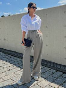 DAZY Solid Slant Pocket Wide Leg Pants - Grey - View 5