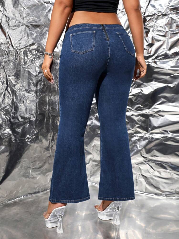 Plus Lace Up Front Flare Leg Jeans