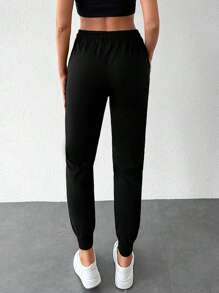 EURMUSE Drawstring Waist Slant Pocket Sweatpants - Black - View 3
