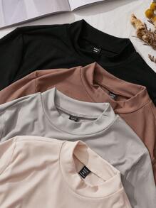 Flirla Plus 4pcs Mock Neck Tee - Multicolor - View 4