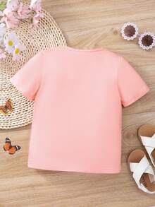 SHEIN Young Girl Floral & Letter Graphic Tee - Pink - View 8