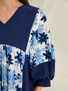 Al Najma Floral Print Lantern Sleeve Dress