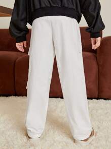 SHEIN Casual Loose Fit Cargo Pants For Tween Boys - White - View 2