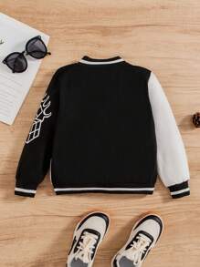 SHEIN Young Boy Slogan Graphic Two Tone Varsity Jacket - Multicolor - View 2