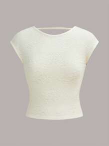 SHEIN ICON Solid Open Back Batwing Sleeve Tee - Beige - View 1