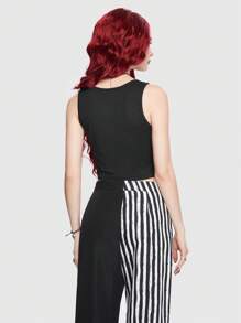 ROMWE Goth Bat Moon Print Tank Top - Black - View 3