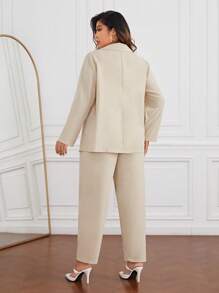 SHEIN Essnce Plus Solid Blazer & Pants - Beige - View 2