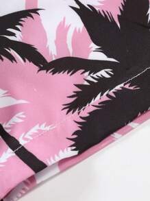 Manfinity RSRT Men Tropical Print Shirt & Shorts, Men Beach Outfit Set, Men Vacation Short Sets, Pink Men Short Sets, Cozy Outfits - Pink - View 6