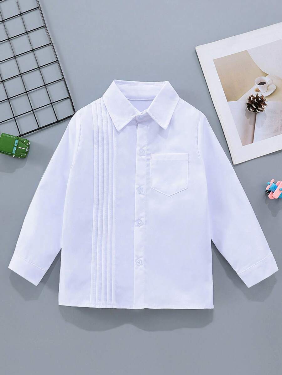Tween Boy Pleated Panel Pocket Patched Shirt - White - View 1