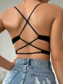 Solid Criss Cross Backless Bra
