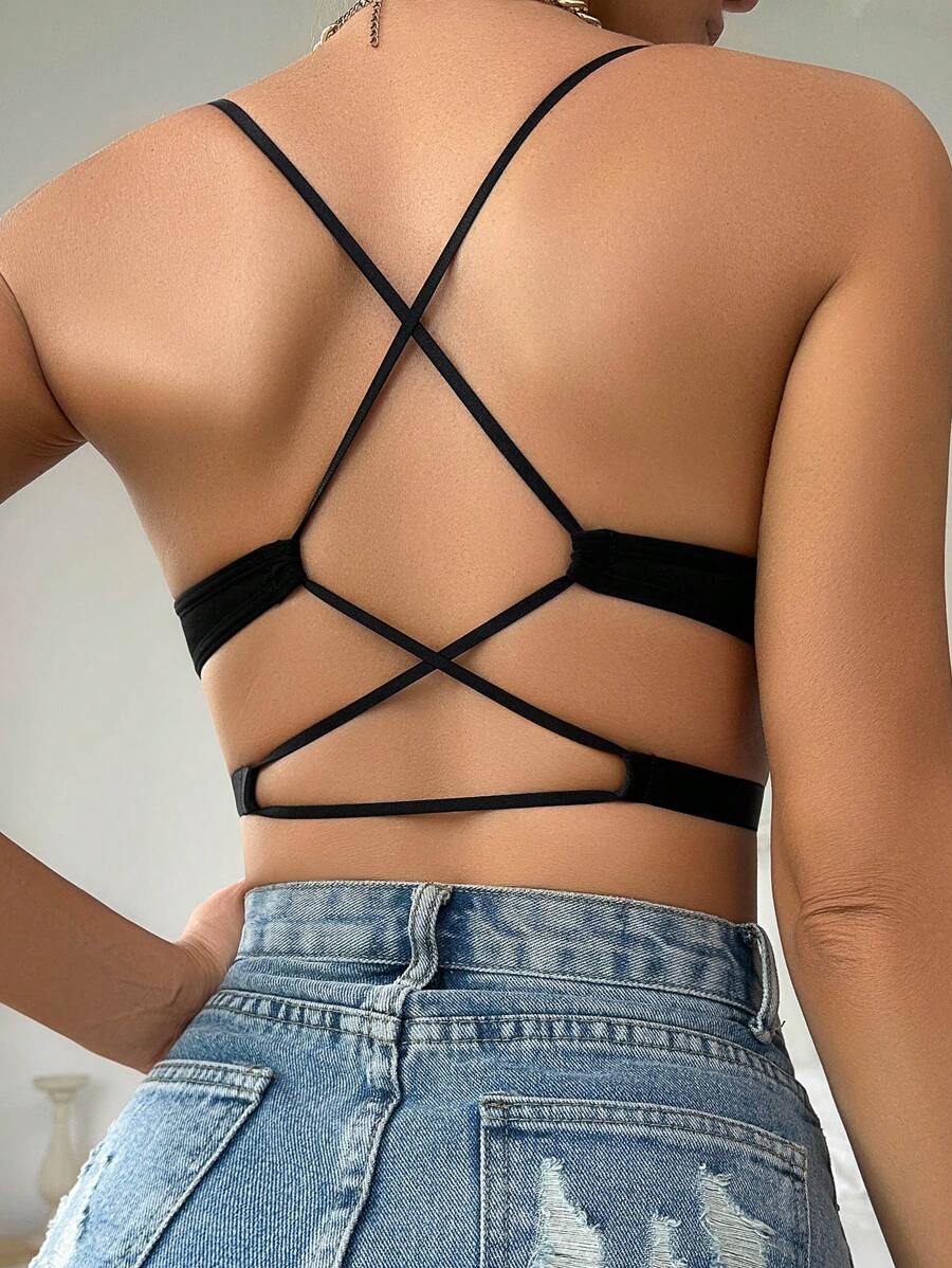 Solid Criss Cross Backless Bra
