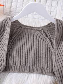 SHEIN Cô gái Tween Mở Mặt trước Nhún vai Áo len Mở & Áo thun dệt kim Cami - Xám - Xem 5