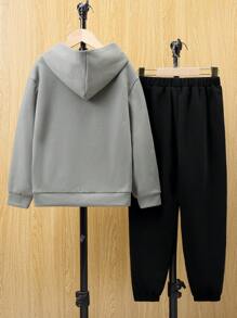 SHEIN Cậu bé Tween Đồ họa Chữ cái Áo Hoodie & Quần thể thao - Nhiều màu - Xem 3