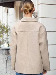 SHEIN Cottnline Lapel Neck Drop Shoulder Overcoat - Beige - View 2
