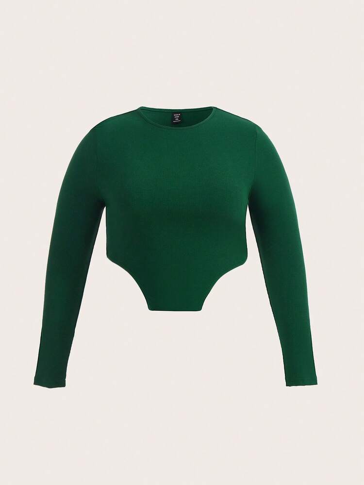 Plus Solid Asymmetrical Hem Crop Tee