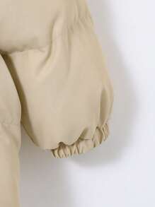 SHEIN Baby Girl Fuzzy Trim Hooded Belted Padded Coat - Khaki - View 3