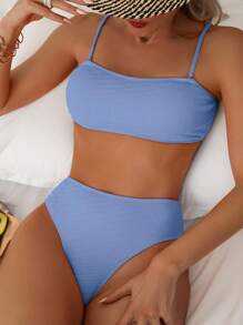 Swim Basics Summer Beach Solid High Waisted Bikini Set