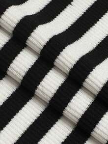 SHEIN BASICS Striped Pattern Crop Knit Top - Black and White - View 6