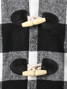 SHEIN Young Girl Buffalo Plaid Print Hooded Duffle Overcoat - Black and White - View 6
