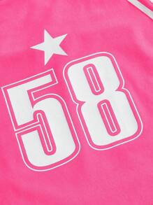 Muchica Đồ họa Chữ cái Tay Raglan Áo thun - Màu Hồng Tươi - Xem 3