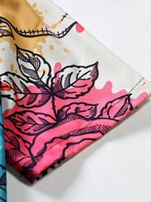 Men Floral & Skull Print Shirt Without Tee, For Halloween - Multicolor - View 3