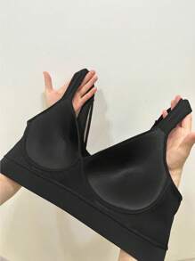 Easithlete Plus Solid Crisscross Back Sports Bra - Black - View 7