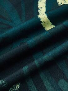 SHEIN ICON Butterfly Print Lettuce Trim Top - Green - View 4