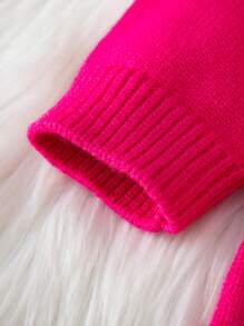 Baby Girl Solid Button Detail Raglan Sleeve Knit Jumpsuit - Hot Pink - View 4