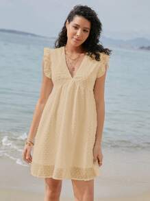 SHEIN Frenchy 圓點荷葉邊娃娃裙 - 杏色 - 查看 1