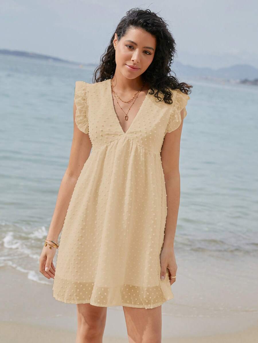 SHEIN Frenchy 圓點荷葉邊娃娃裙 - 杏色 - 查看 1