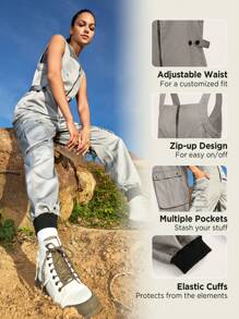 In My Nature In My Nature Women's Outdoor Zipper Design Adjustable Waist And Elastic Cuff Loose Fit Jumpsuit