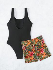 熱帶圖案連體泳衣