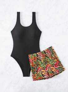熱帶圖案連體泳衣