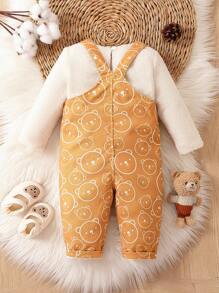 女嬰素色T恤&卡通圖案背帶連身褲 - 彩色 - 查看 2