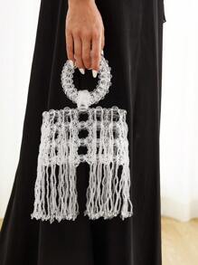 SHEIN Belle Mini Women's Fringe Decor Evening Bag - White - View 1