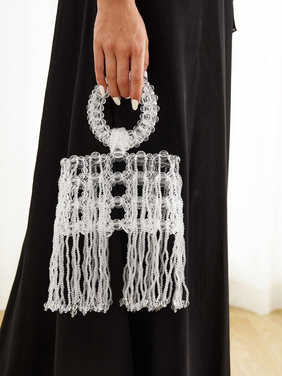 SHEIN Belle Mini Women's Fringe Decor Evening Bag - White - View 1