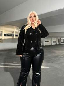SHEIN SXY Talla grande Abrigo con botón delantero - Negro - Ver 3