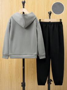 SHEIN Cậu bé Tween Đồ họa Chữ cái Áo Hoodie & Quần thể thao - Nhiều màu - Xem 2