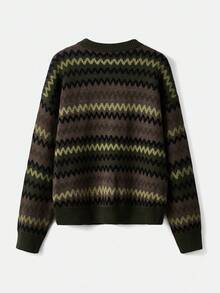 ROMWE Academia 字形圖案落肩毛衣 - 彩色 - 查看 2