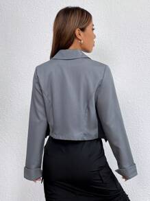 Flirla Letter Graphic Two Tone Asymmetrical Hem Blazer Fall Cloth For Women - Multicolor - View 2