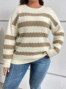 SHEIN LUNE Plus Two Tone Drop Shoulder Sweater - Multicolor - View 3