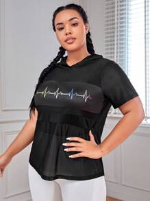 Plus Graphic Print Hooded Sports Tee - Multicolor - View 5