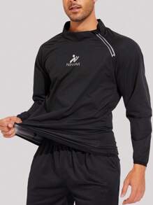 Men Letter Graphic Sports Sweatshirt Gym Clothes Men - Black - View 6