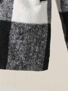 SHEIN Young Girl Buffalo Plaid Print Hooded Duffle Overcoat - Black and White - View 7
