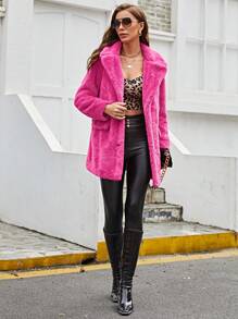 RELISH NOLESS 女式仿毛领单排扣夹克，秋冬 - 粉色 - 查看 3