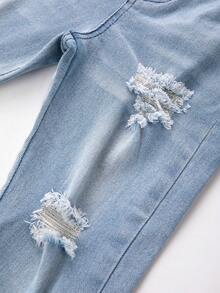 Young Boy Ripped Frayed Bleach Wash Jeans - Light Wash - View 7