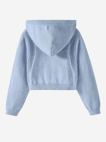 SHEIN Tween Girl Solid Hooded Crop Cardigan - Dusty Blue - View 2